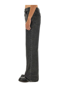 Alexander McQueen men’s dark gray wide-leg denim jeans with relaxed straight cut and classic front pockets