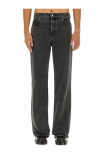 Alexander mcqueen men’s jeans baggy grey dark gray wide-leg denim jeans with faded wash and classic five-pocket design