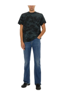 Alexander McQueen men’s black jersey t-shirt with dark tie-dye and subtle faded logo across the chest