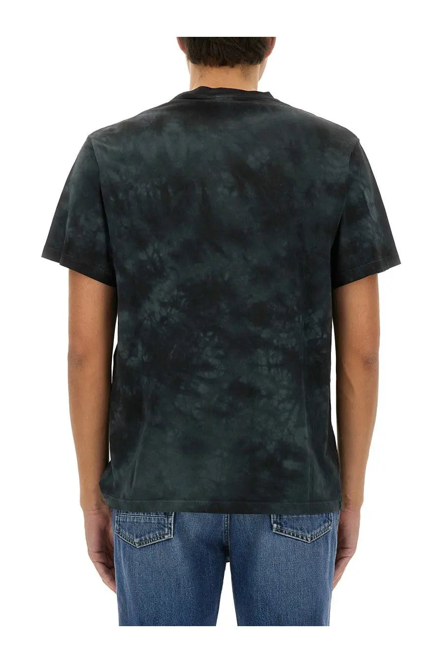 Alexander McQueen men’s black tie-dye cotton jersey shirt with relaxed fit and short sleeves