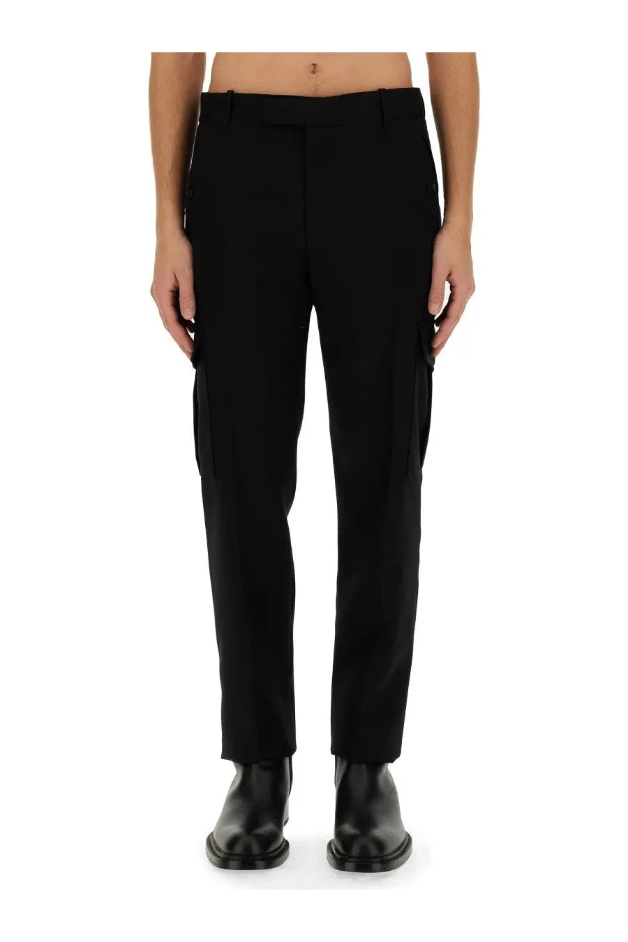 Alexander mcqueen men’s military pants black with sleek tailored fit and subtle side pockets in black fabric