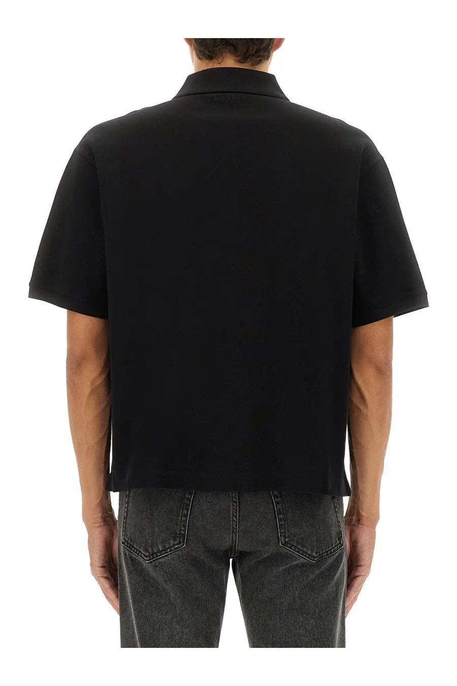Alexander mcqueen men’s black short-sleeved polo shirt with classic collar and minimalist ceremonial boxy design