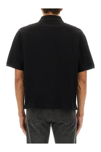 Alexander mcqueen men’s black short-sleeved polo shirt with classic collar and minimalist ceremonial boxy design