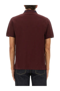 Alexander McQueen men’s polo shirt red in maroon with short sleeves and contrasting dark navy collar for casual wear