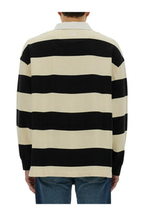 Alexander McQueen men’s rugby polo multicolor black and cream striped long-sleeve shirt with white collar