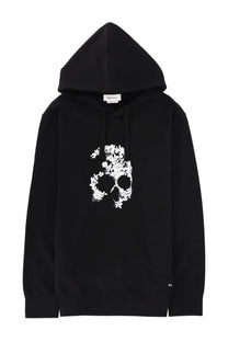 Black Alexander McQueen men’s sweatshirt featuring a white floral skull graphic on the front for casual wear