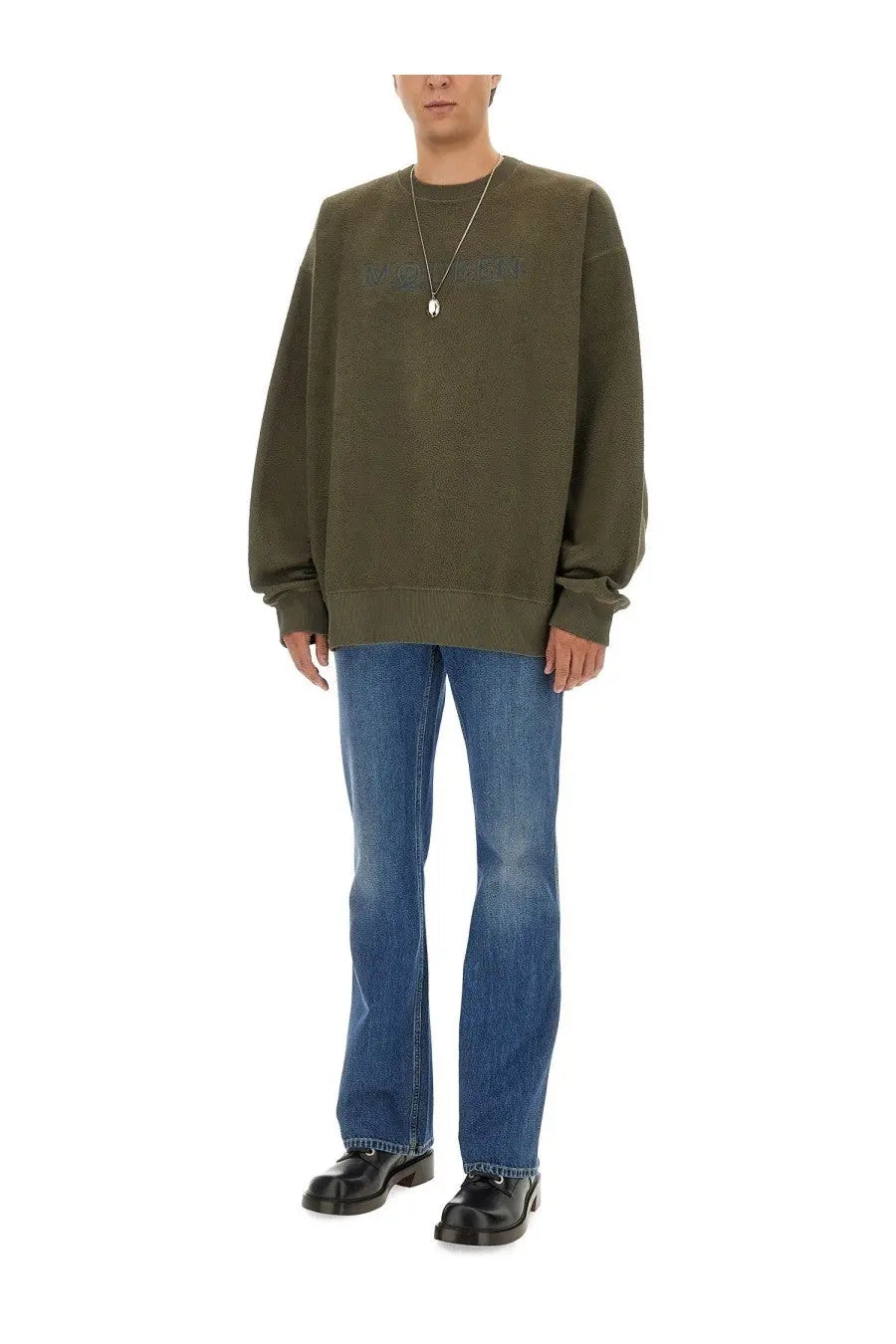 Olive green oversized alexander mcqueen men’s sweatshirt with faded embroidered logo across the chest
