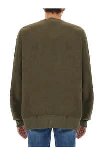 Alexander McQueen men’s sweatshirt in olive green with oversized fit soft textured fabric and ribbed cuffs and hem