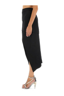 Alexander McQueen women’s black high-waisted midi skirt with layered asymmetrical design and side slit
