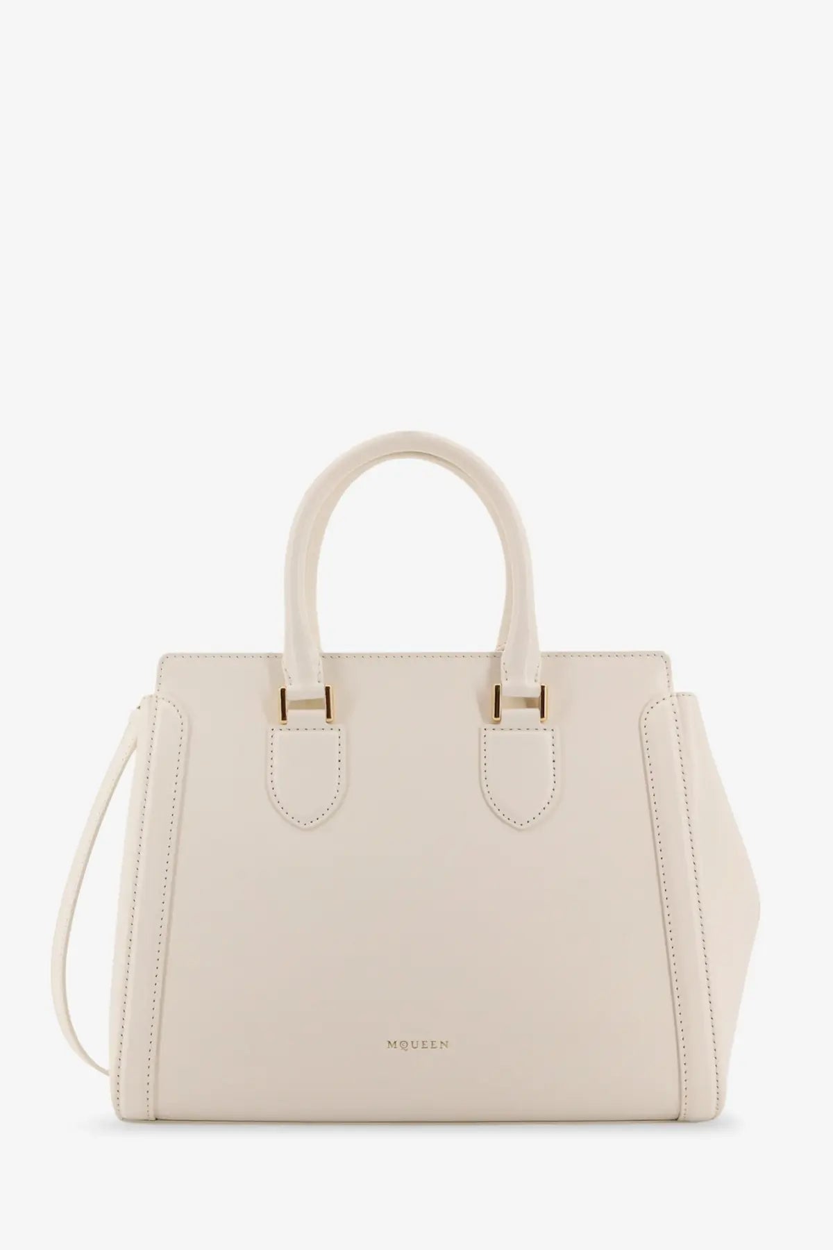 Cream-colored leather Alexander McQueen birdee large shoulder bag with gold-tone hardware and minimalist design