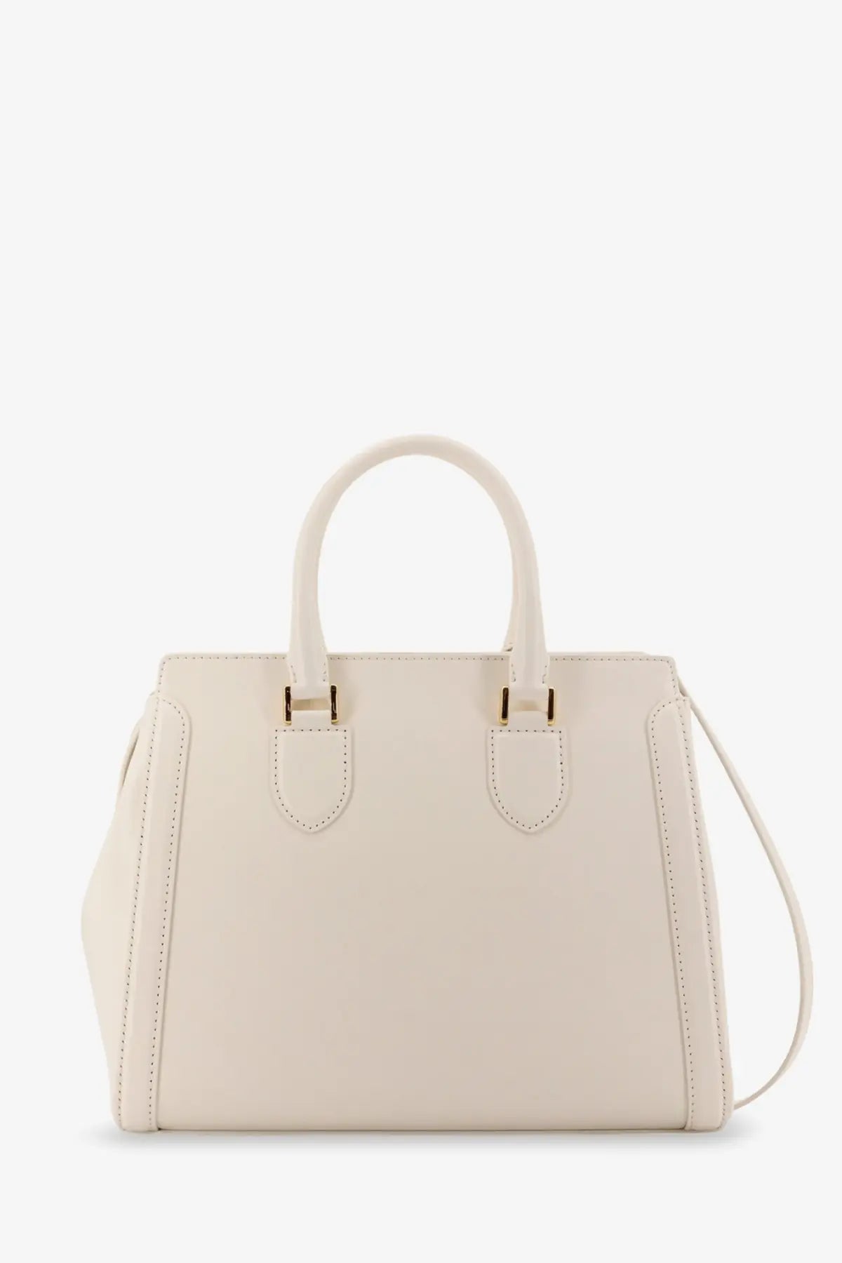 Cream-colored Alexander McQueen women’s Birdee large leather shoulder bag with structured design and gold-tone hardware
