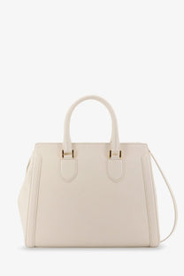 Cream-colored Alexander McQueen women’s Birdee large leather shoulder bag with structured design and gold-tone hardware