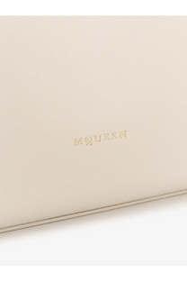 Cream-colored leather Alexander McQueen birdee large shoulder bag with gold-embossed mqueen logo