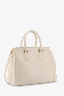 Cream-colored leather Alexander McQueen Birdee large shoulder bag with gold-tone hardware and structured design