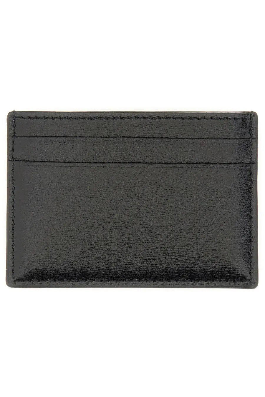 Alexander McQueen women’s black leather card holder with precise stitching along the edges