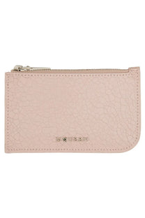 Alexander mcqueen women’s card holder in pale pink cracked leather with silver zipper and mouren logo embossing