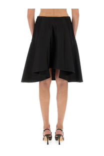 Alexander McQueen women’s black high-waisted asymmetrical skirt with flared layered hemline midi length