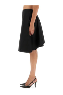 Alexander McQueen women’s black high waist flared midi skirt with asymmetrical hemline in luxe fabric