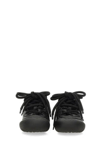 Alexander McQueen women’s Flexion sneaker black with textured upper and matching laces in black Bottega Veneta style