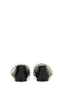 Alexander mcqueen women’s black leather ballerina flats with silver strap and gold-tone stud detailing
