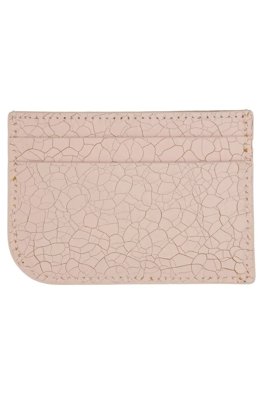 Alexander McQueen women’s leather card holder in blush pink cracked leather with gold toned stitching along edges