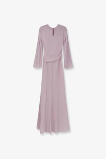 Alexander McQueen women’s long dress in soft lavender with a draped bodice and flowing maxi skirt