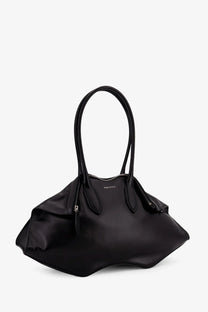 Alexander McQueen women’s manta black leather tote bag with structured handles and zipper closure