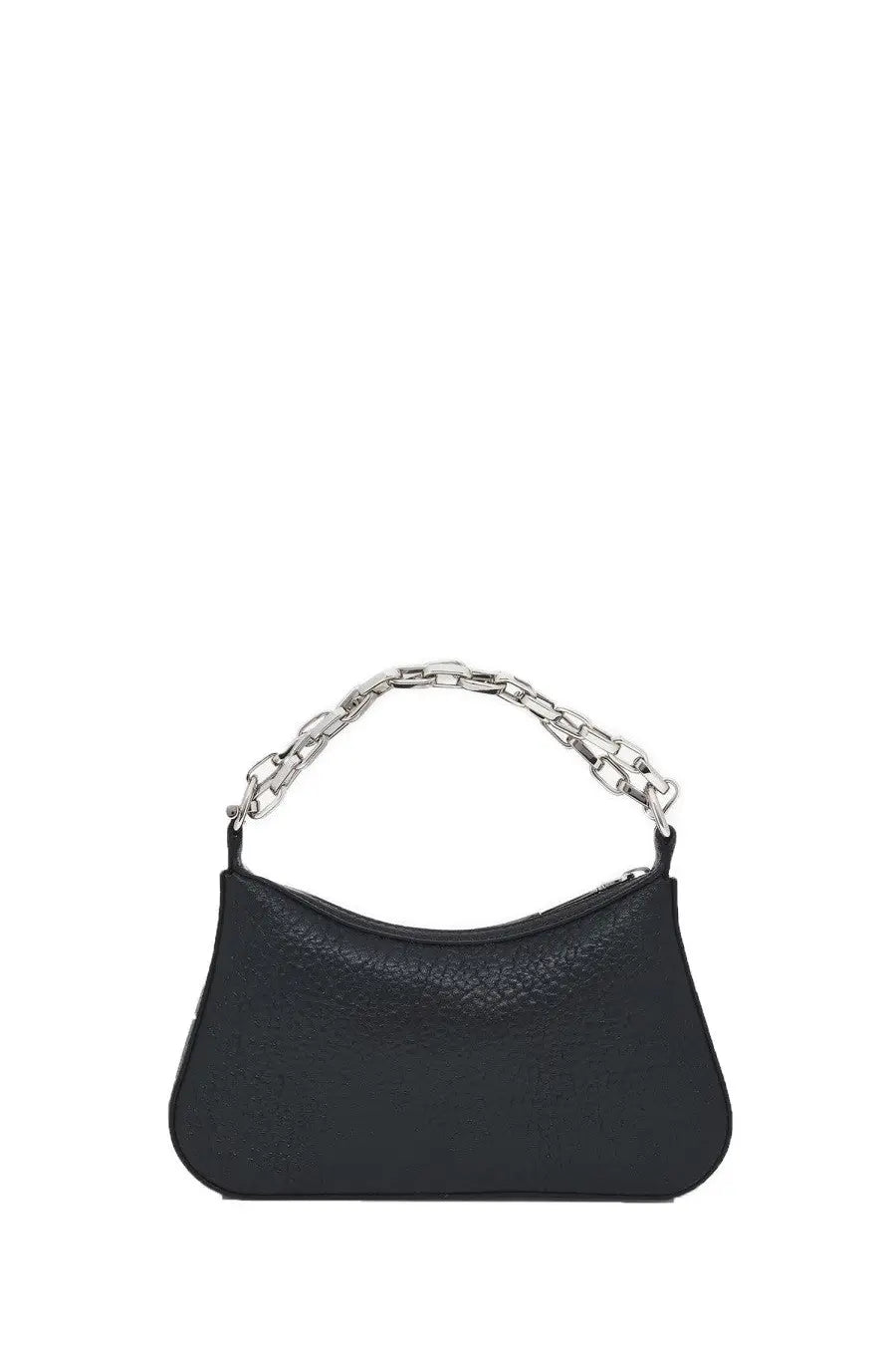 Alexander McQueen women’s mini buckle clutch bag black textured leather with silver chain strap detail