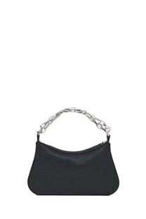 Alexander McQueen women’s mini buckle clutch bag black textured leather with silver chain strap detail