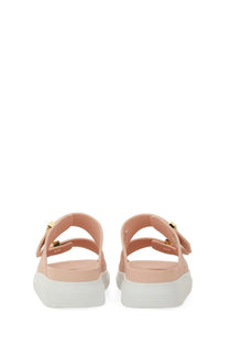 Alexander mcqueen women’s oversize hybrid sandal blue with pink rubber straps gold-tone buckle and chunky white sole