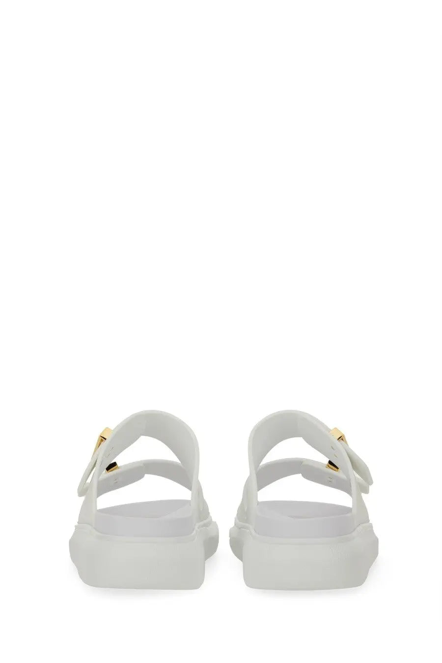 White rubber Alexander McQueen women’s oversize hybrid sandal with gold-tone buckle accents