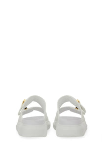 White rubber Alexander McQueen women’s oversize hybrid sandal with gold-tone buckle accents