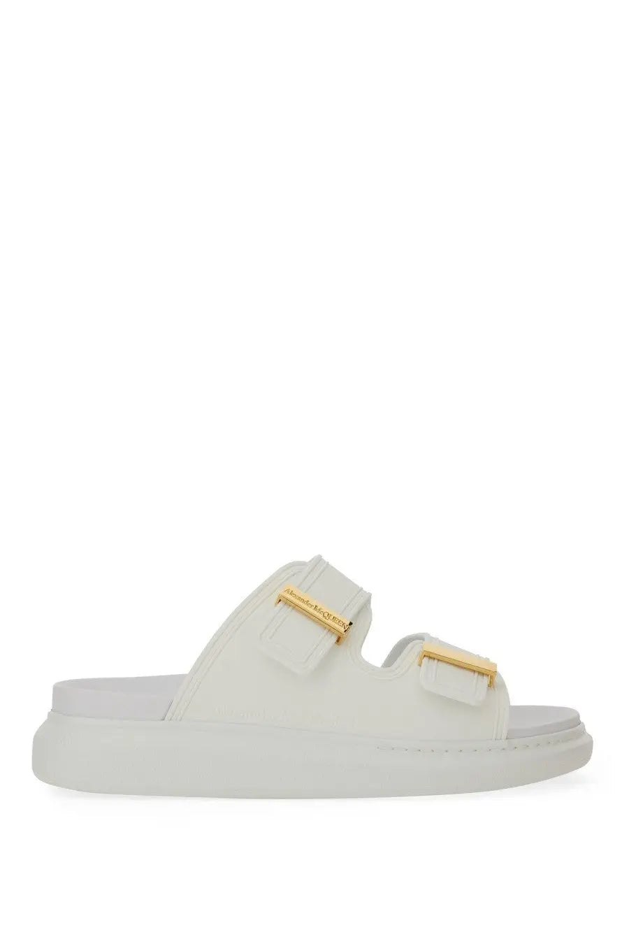 White alexander mcqueen women’s oversize hybrid slide sandals with gold-tone buckle accents