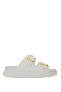White alexander mcqueen women’s oversize hybrid slide sandals with gold-tone buckle accents