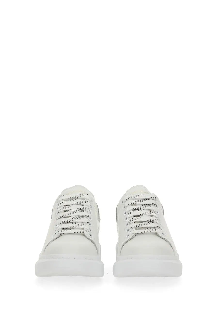 Alexander McQueen women’s oversized sneaker in white leather with black patterned laces