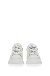 Alexander McQueen women’s oversized sneaker in white leather with black patterned laces