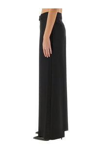 Alexander McQueen women’s black wide-leg trousers with tailored fit and subtle side seam pleats