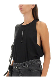 Alexander McQueen women’s black ribbed sleeveless tank top with front zipper and cut-out shoulder design