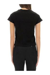 Alexander McQueen women’s black short-sleeved cotton t-shirt with crew neck and subtle seam detailing