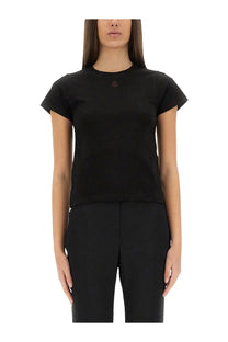 Alexander McQueen women’s black short-sleeved shirt with subtle embroidered logo at the neckline