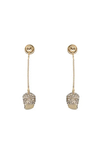 Alexander McQueen women’s gold skull dangle earrings adorned with sparkling crystals in gold tone metal