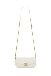 Alexander McQueen women’s small white leather crossbody bag with gold-tone chain strap and decorative clasp