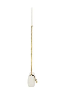 Alexander McQueen women’s small white leather crossbody bag with skull flower detail and gold-tone chain strap