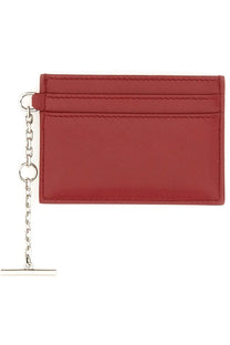 Alexander McQueen women’s red leather sling card holder with silver chain and t-bar clasp