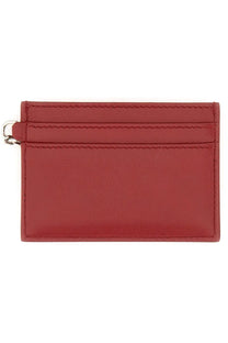 Alexander McQueen women’s red leather sling card holder with silver metal ring and stitched detailing