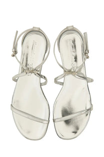 Alexander McQueen women’s silver metallic strappy sandals with sleek minimalist design and adjustable ankle straps