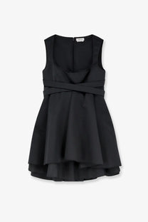 Alexander McQueen women’s black taffeta sleeveless dress with cinched waist and layered skirt