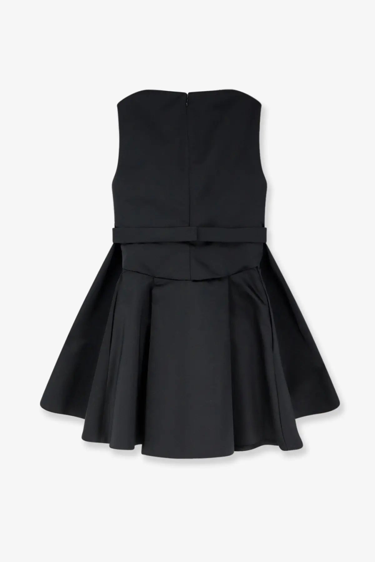 Alexander McQueen women’s black taffeta sleeveless dress with fitted bodice flared skirt and matching waist belt