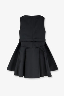 Alexander McQueen women’s black taffeta sleeveless dress with fitted bodice flared skirt and matching waist belt