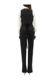 Alexander mcqueen women’s black satin vest corset with tied waistband for elegant layering and styling
